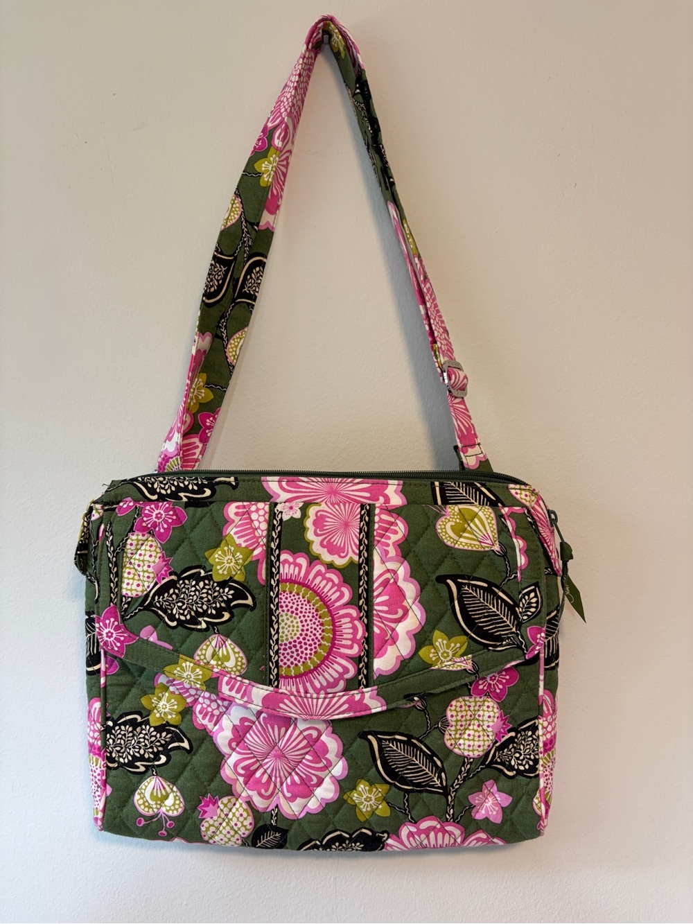 Vera Bradley Green Pink Floral Quilted Shoulder Bag Y2K Like New